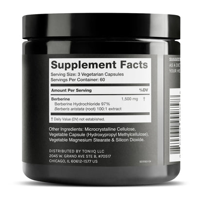 Toniiq Ultra High Strength Berberine HCl from The Himalayas - 100:1 Concentrated Extract - Lab-Tested 97% Berberine HCl - 180 Vegetarian Capsules, 1500 mg per Serving Toniiq buy supplements Au