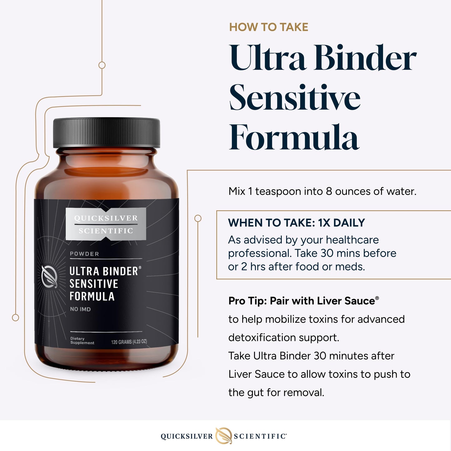 Quicksilver Scientific Ultra Binder Sensitive Formula - Gut Health Supplement with Activated Charcoal, Bentonite Clay - Cleansing Support Powder (120g) Quicksilver ScientificBuy Supplements Australia
