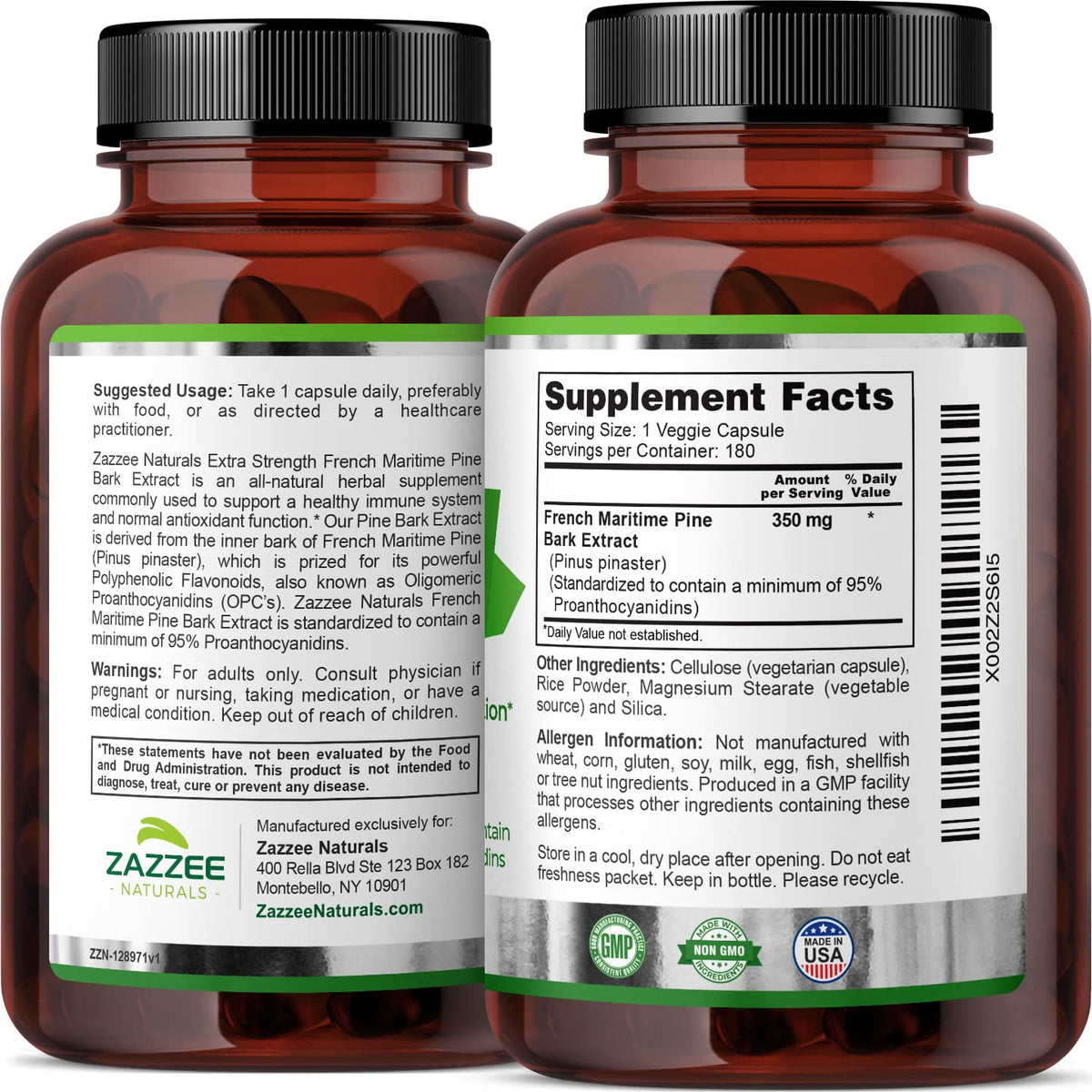 Zazzee Extra Strength French Maritime Pine Bark Extract, 350 mg Per Capsule ZazzeeBuy Supplements Australia