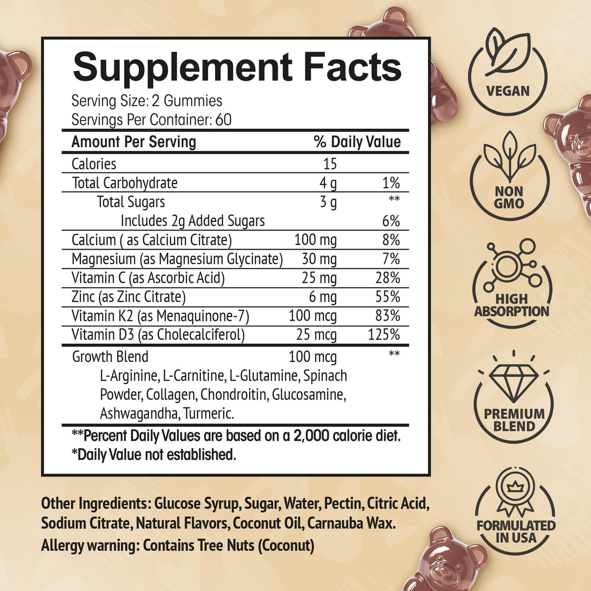 Height Growth Increase Vitamin Gummies, Calcium 100mg, Magnesium Glycinate 30mg, Zinc, Ashwagandha, Vitamin K2 D3 25mg Grow Tall Maximizer Supplement, Multivitamin for Kids, Teens Boy & Girl, Adults HighSpotBuy Supplements Australia