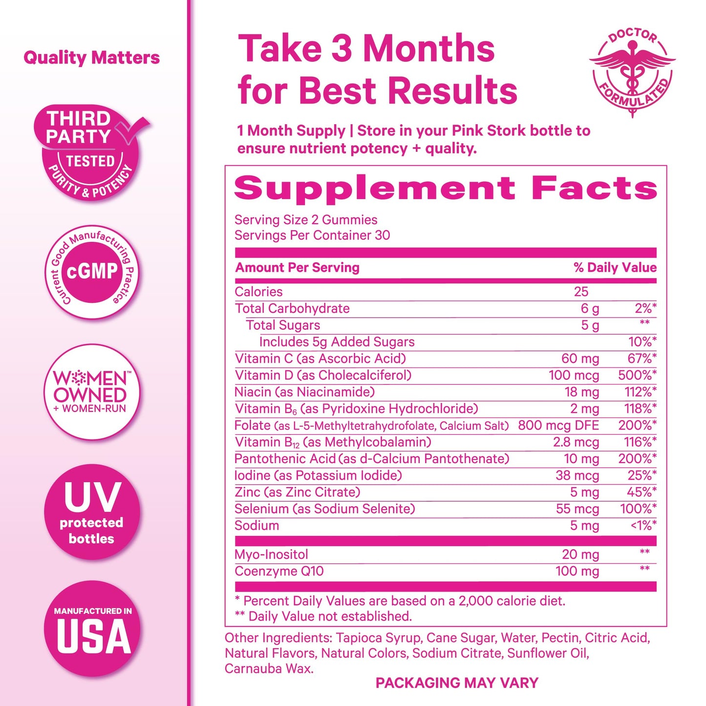 Pink Stork Premium Fertility Gummies | Fertility Supplements for Women with CoQ10, Myo-Inositol + Prenatal Vitamins | Conception Support | Hormone Balance for Women, Ovarian Care - 60 Gummies Pink StorkBuy Supplements Australia