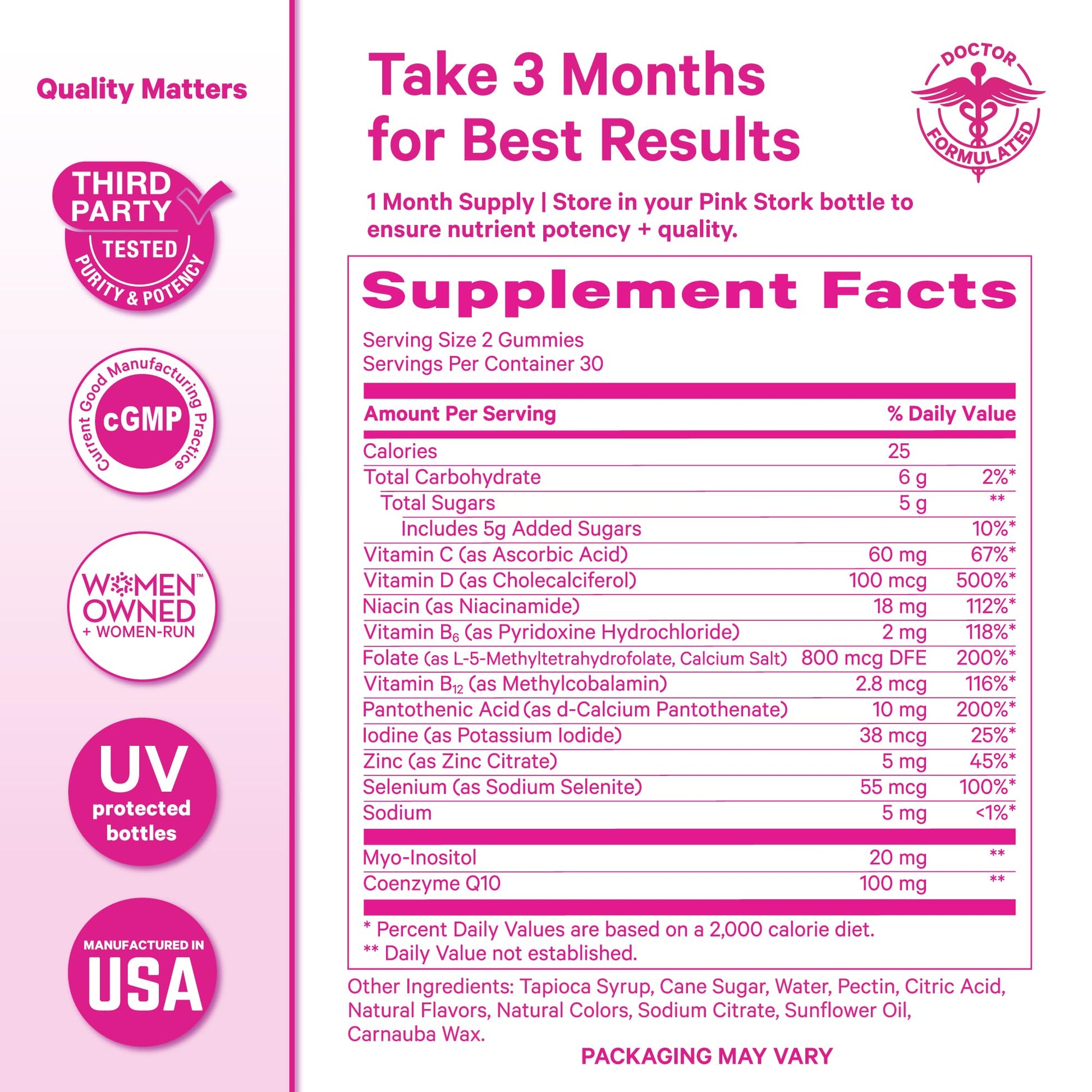 Pink Stork Premium Fertility Gummies | Fertility Supplements for Women with CoQ10, Myo-Inositol + Prenatal Vitamins | Conception Support | Hormone Balance for Women, Ovarian Care - 60 Gummies Pink StorkBuy Supplements Australia