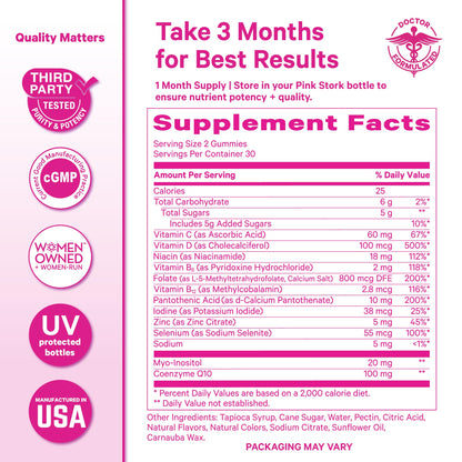 Pink Stork Premium Fertility Gummies | Fertility Supplements for Women with CoQ10, Myo-Inositol + Prenatal Vitamins | Conception Support | Hormone Balance for Women, Ovarian Care - 60 Gummies Pink StorkBuy Supplements Australia