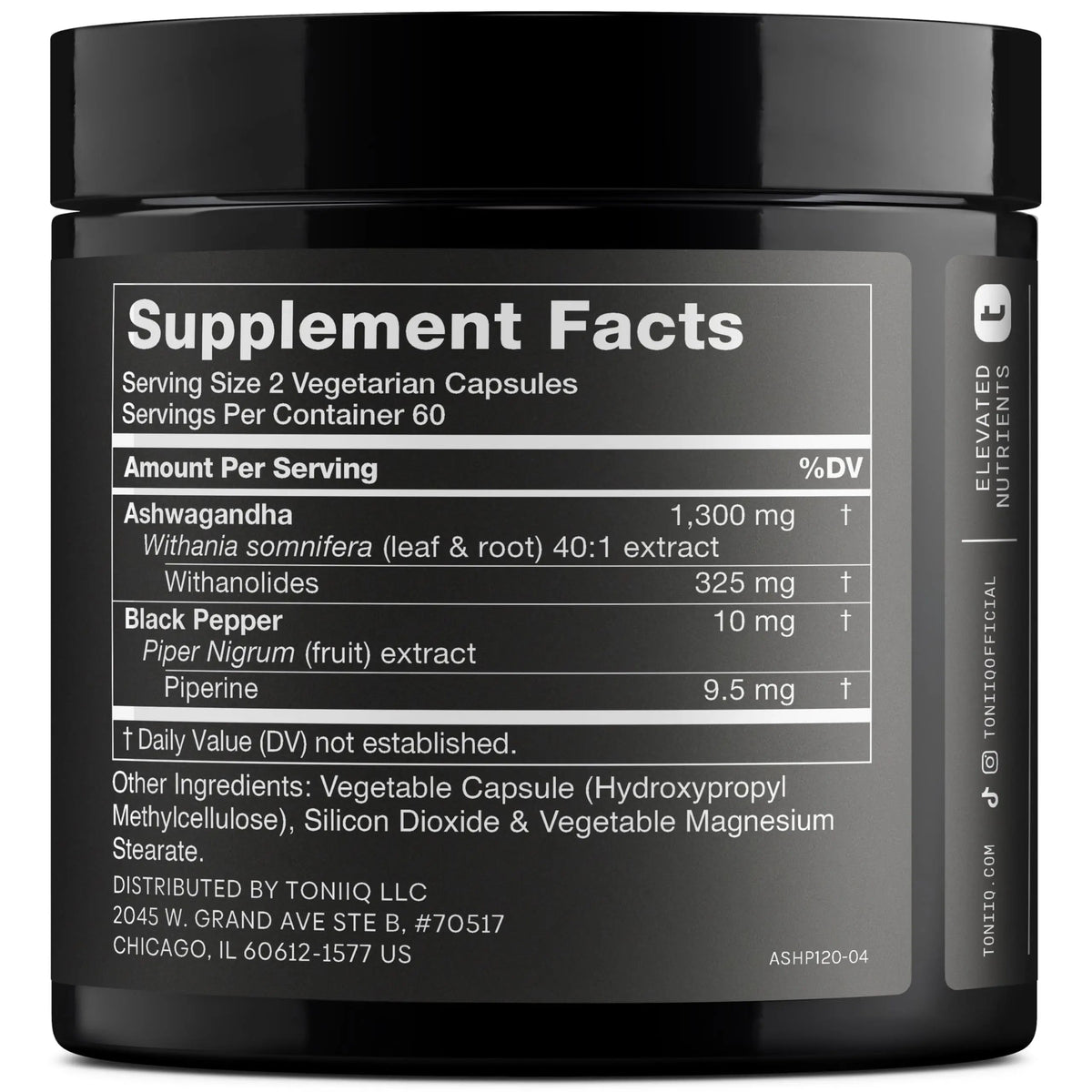 Toniiq Ashwagandha – 40:1 Concentrated Extract – 25% Withanolides – Wild Harvested in India – Highly Bioavailable with Black Pepper – Third-Party Tested – 120 Capsules - 1,300mg per Serving Toniiq buy supplements Au