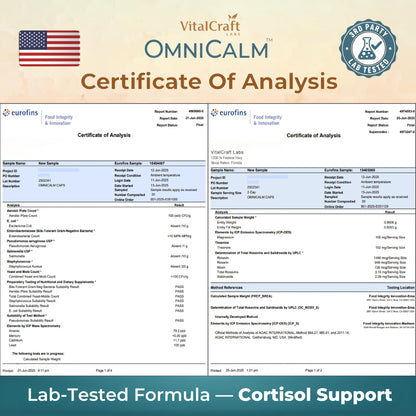 VITALCRAFT LABS OmniCalm Cortisol Supplements for Women & Men | Stress Relief & Sleep Support with Magnesium & Ashwagandha, L Theanine | 14-in-1 Cortisol Reducer, Manager, Detox – USA VITALCRAFT LABSBuy Supplements Australia