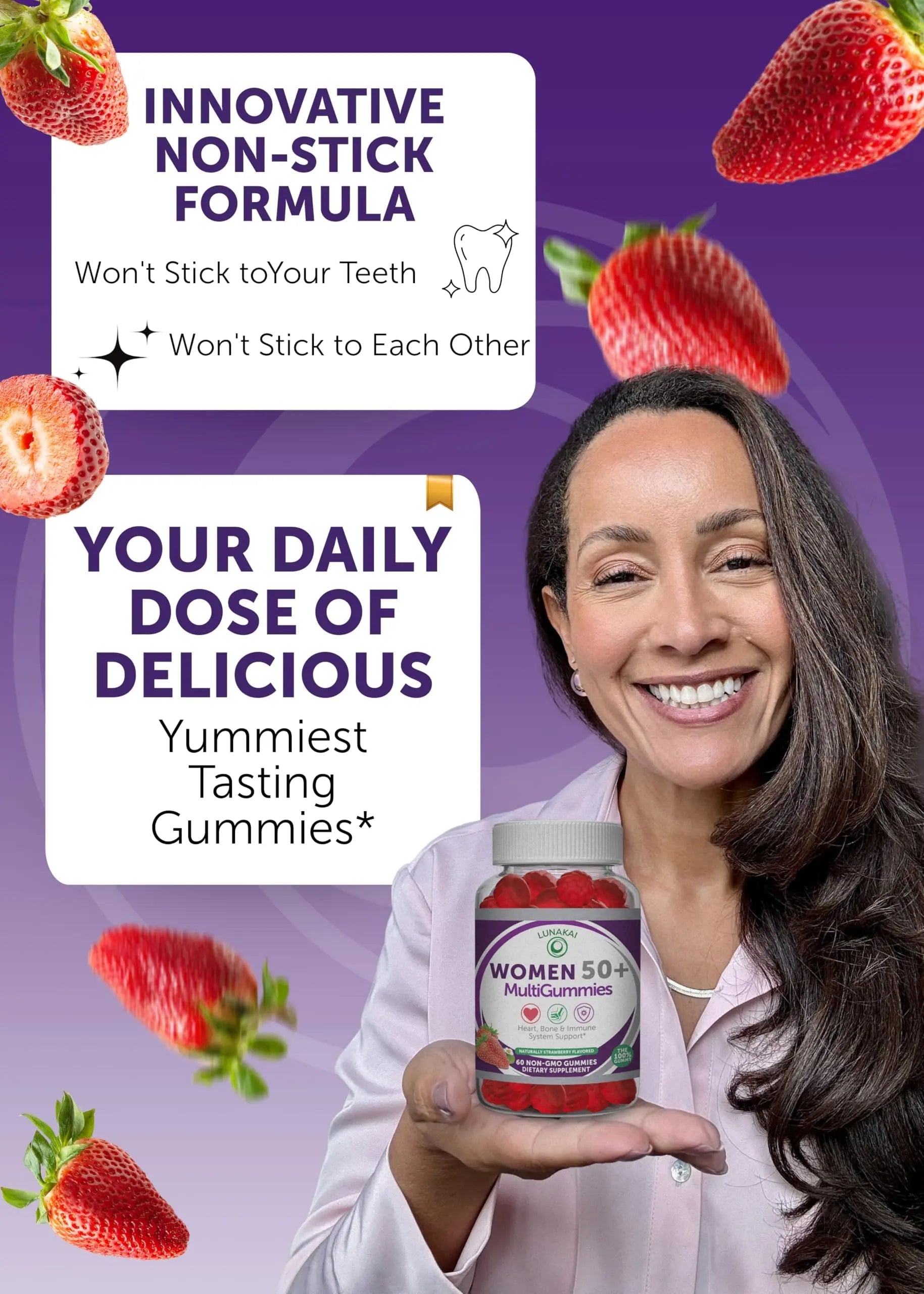 Lunakai USA Made Women’s 50+ Multivitamin & Vitamin D3 Gummies Bundle, Supports Bone, Heart, Immune & Energy Health, Non-GMO, Gluten-Free, Delicious Strawberry & Pineapple Flavors, 60ct Each LunakaiBuy Supplements Australia