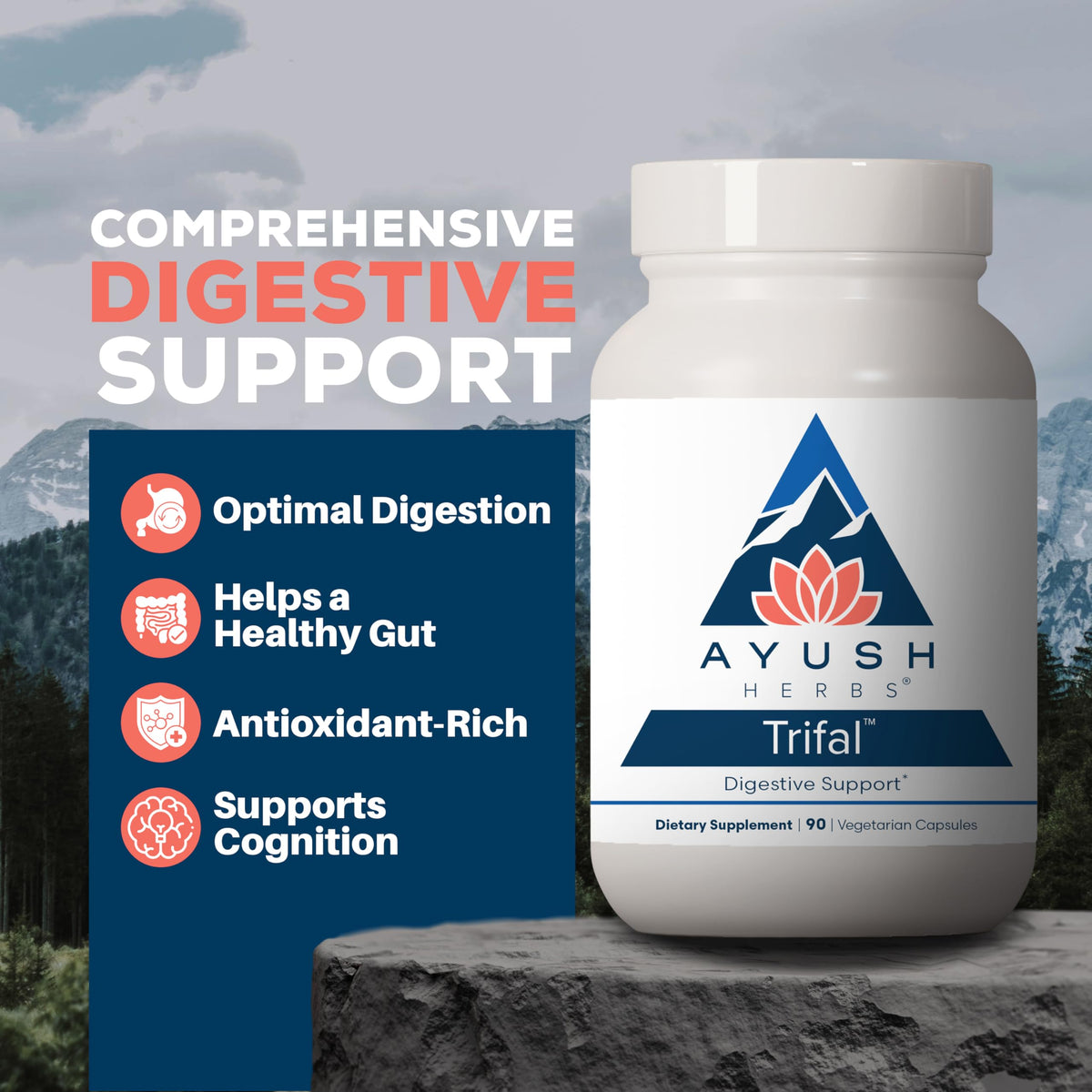 Ayush Herbs Trifal Digestive Support with Amla - Triphala Supplement for Women & Men, Promotes Balanced Digestion, Antioxidant Rich, Made with Organic Ingredients - 90 Vegetarian Capsules (1 Count) Ayush HerbsBuy Supplements Australia