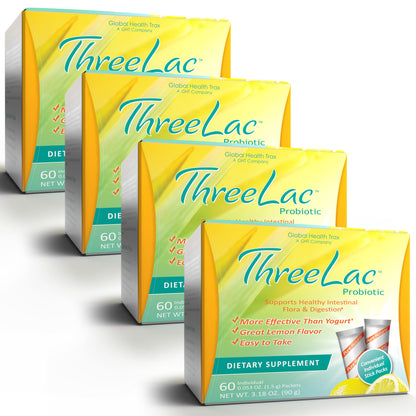 GHT - ThreeLac Lemon Probiotic Drink Mix for Digestive Health - Advanced Probiotic Powder Formula for Men, Women, and Kids - Immune Support & Gut Balance, Non-GMO - 240 Packets ght Global Health TraxBuy Supplements Australia