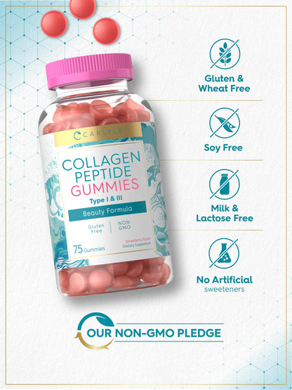 Carlyle Collagen Gummies | Strawberry Flavor Beauty Supplement | Collagen Peptides for Women & Men | Type 1 & 3 | Non-GMO, Gluten Free Carlyle buy supplements Au