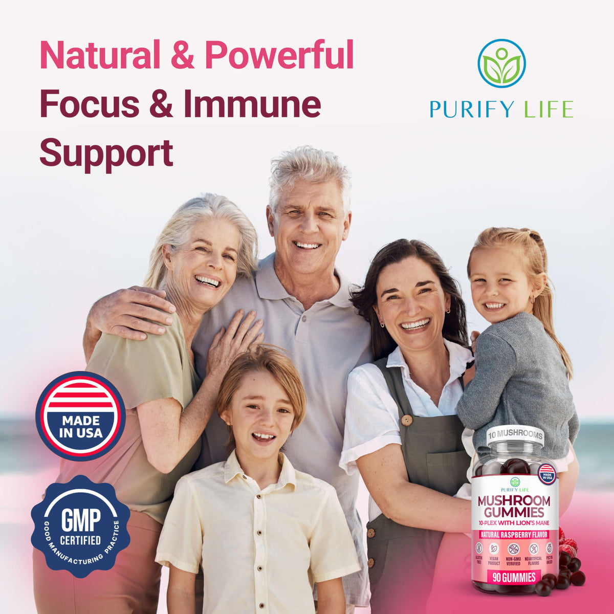 World's First Mushroom Complex Gummies with Lions Mane, Immune Support & Stress Relief, Nootropic Mushroom Supplement for Adults & Children (90 Chews 2500mg/serving) Purify LifeBuy Supplements Australia