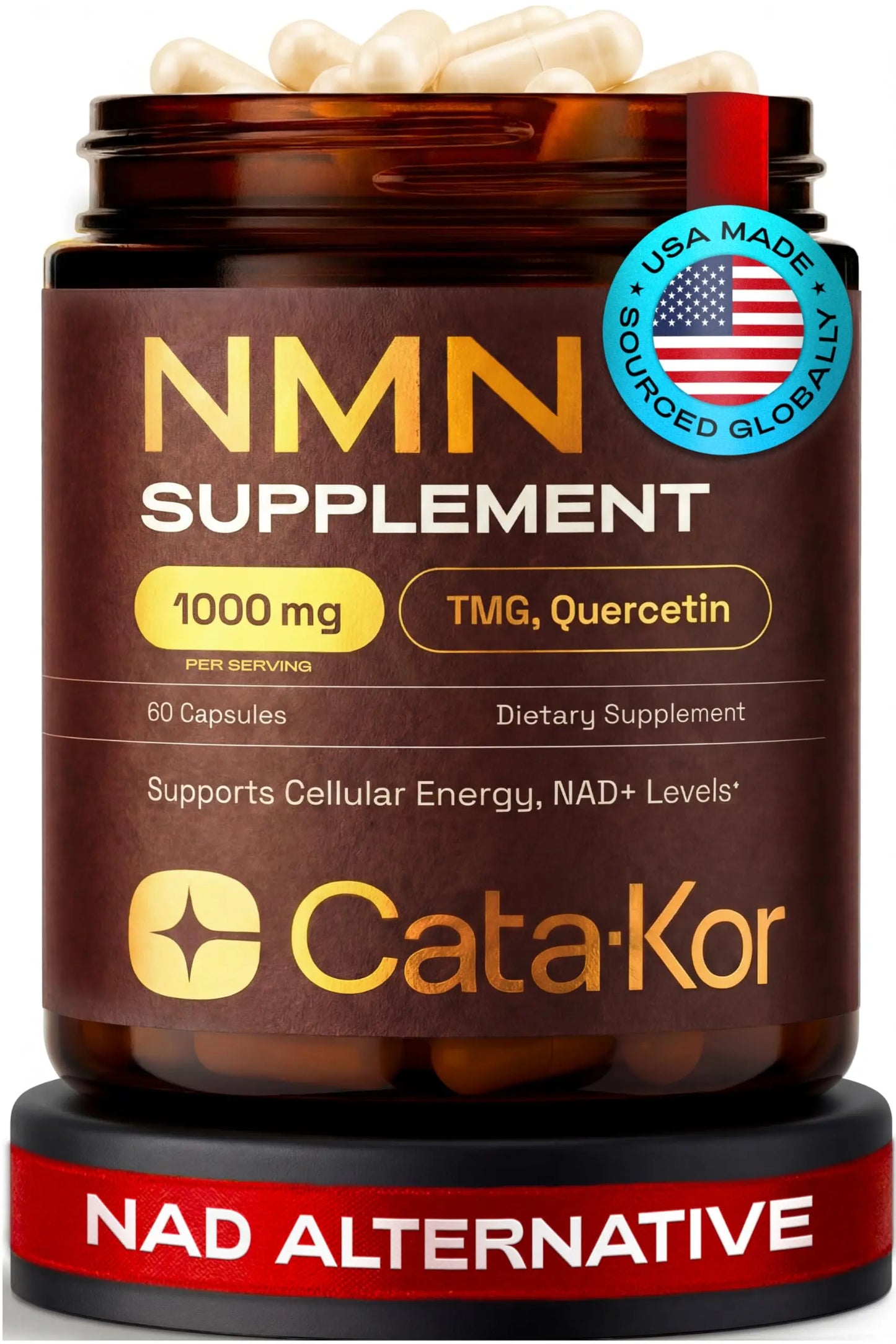 Cata-Kor NMN Supplement – 4-in-1 NAD Supplement with Quercetin | TMG | Resveratrol – NMNH Alternative – Supports Cellular Energy & NAD+ Levels – 60 Capsules – Third-Party Tested (1 Pack) Cata-KorBuy Supplements Australia