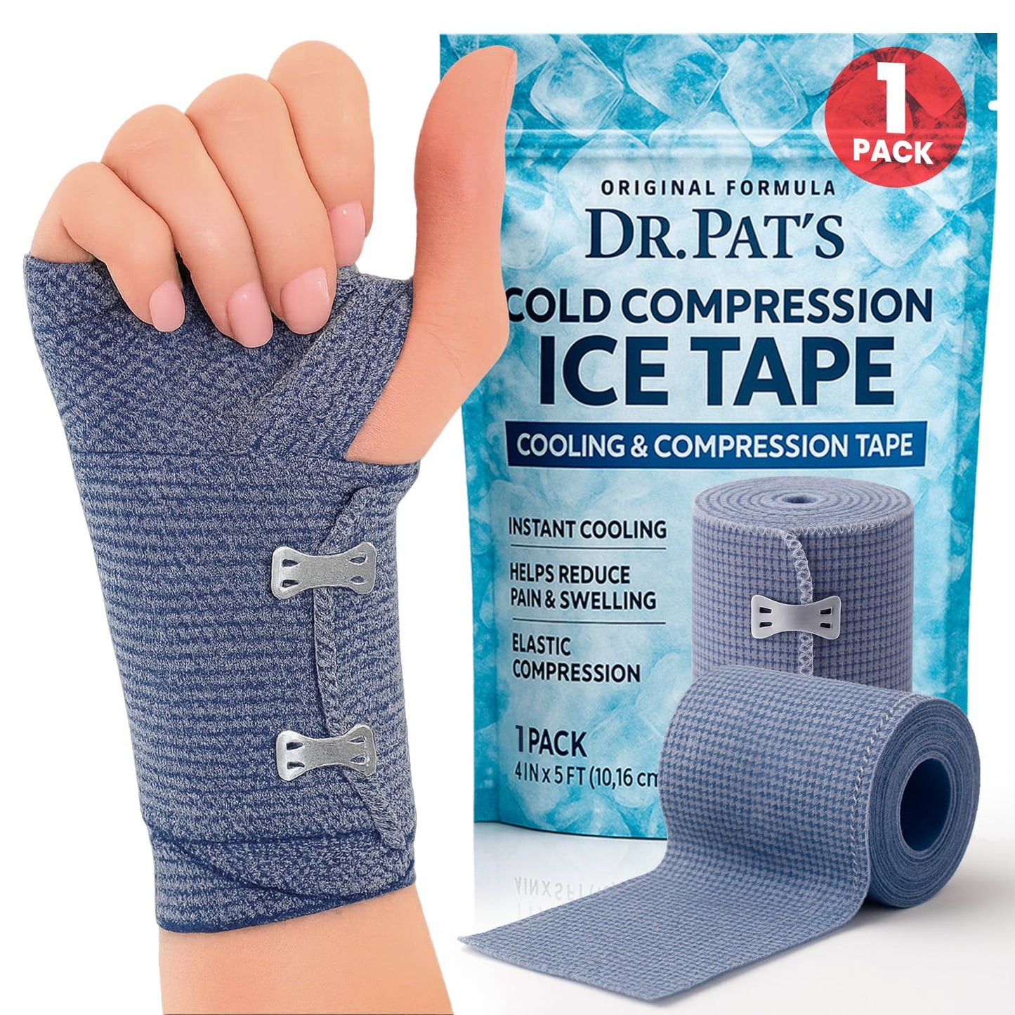 Dr Pat's Ice Tape - Cooling Bandage Wrap Athletic Tape - Compression Instant Cold Compress Wrap with Menthol - Elastic, Athletic for Sore Muscles, Pain Relief Now, Swelling, Recovery, Sports Dr. Pat's buy supplements Au
