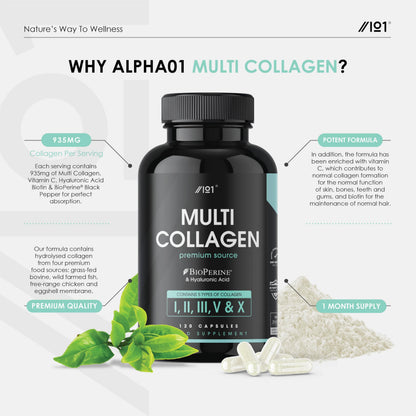 Multi Collagen Capsules - 120 Capsules - Types I, II, III, V & X - Wild Caught Fish, Grass Fed Bovine, Eggshell Revive NaturalsBuy Supplements Australia