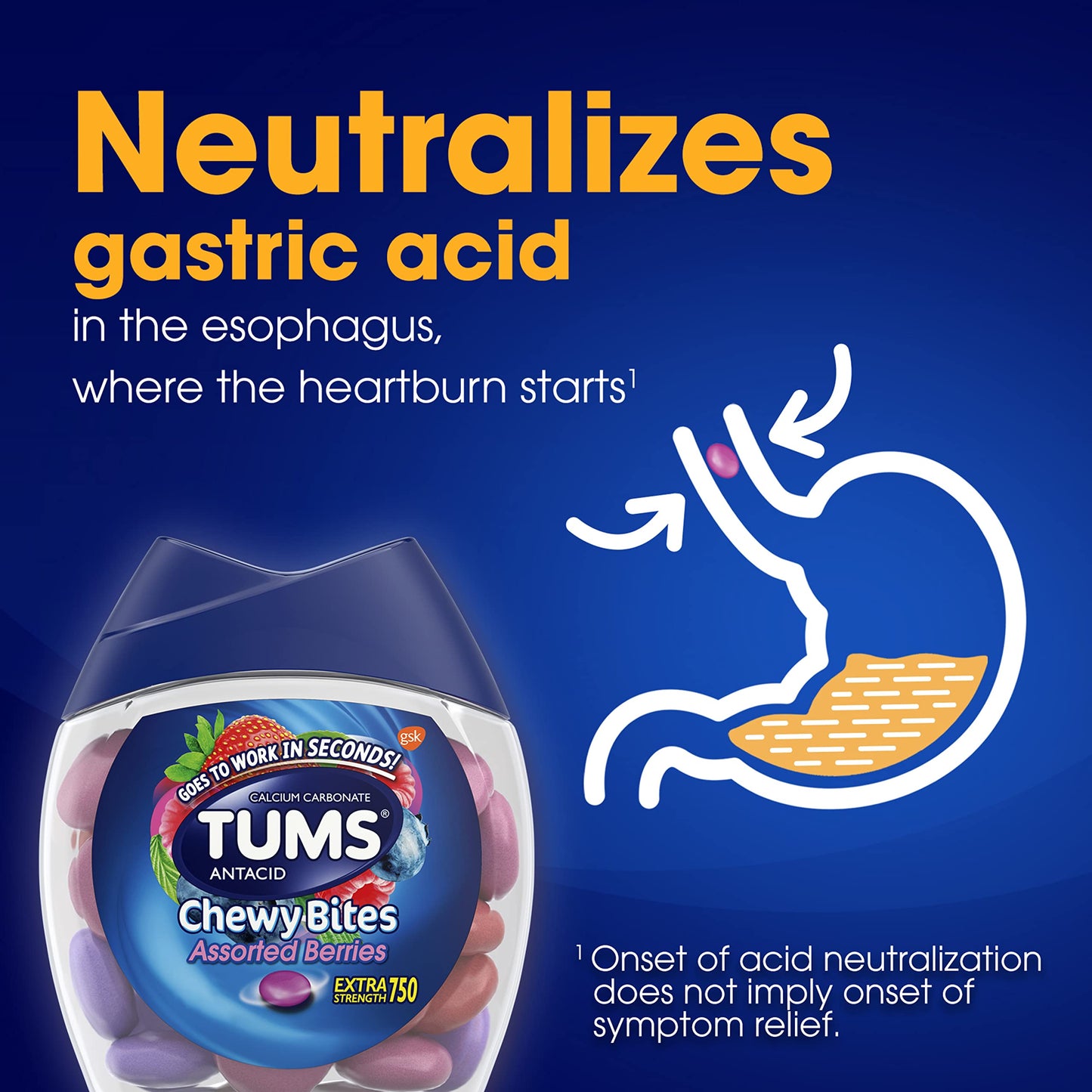 TUMS Chewy Bites Antacid Tablets for Chewable Heartburn & Acid Indigestion Relief, Assorted Berries, 32 Count TUMS buy supplements Au