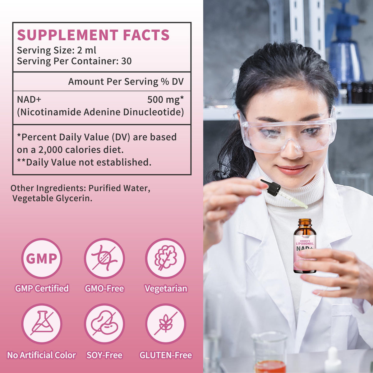 Liposomal NAD Liquid Supplement for Women, Pure 500mg NAD Nicotinamide - Cell Regeneration，Energy & Metabolism Support, Vegan,Sugar Free，Additives Free，2 Fl Oz WanishBuy Supplements Australia