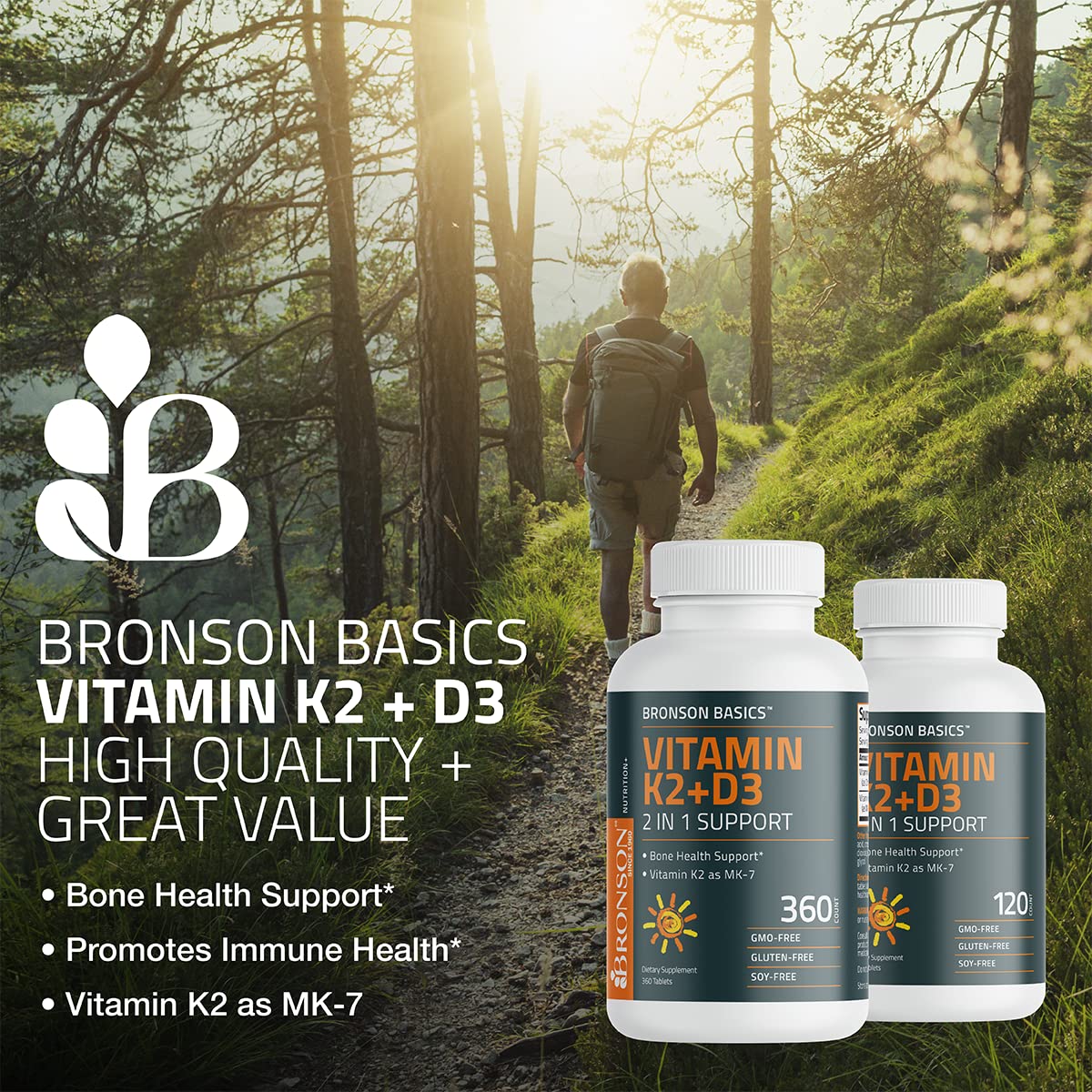 Bronson Basics Vitamin K2 D3 (MK7) Supplement Non-GMO Formula 5000IU (125 mcg) BronsonBuy Supplements Australia
