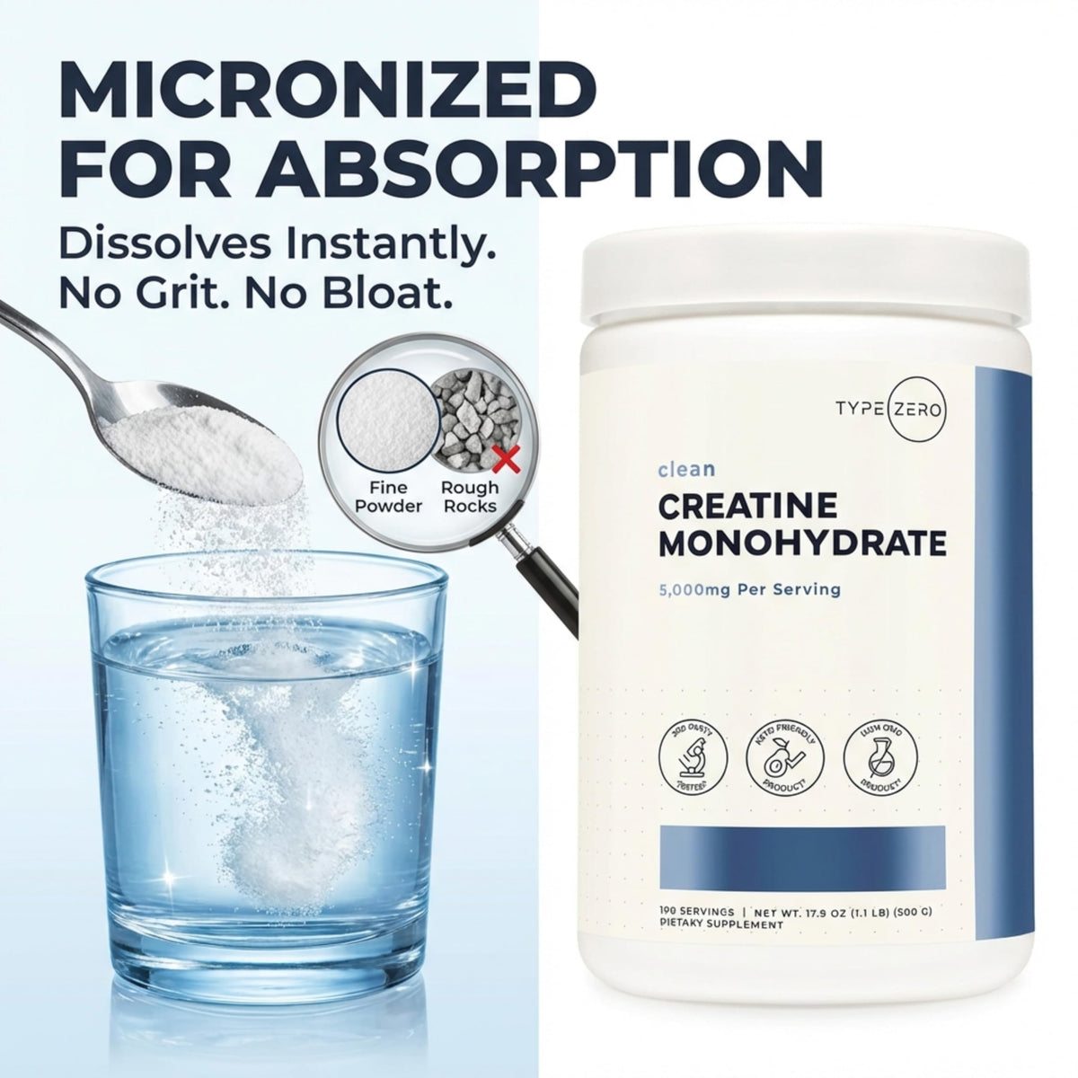 Type Zero Creatine Monohydrate Powder (Unflavored | 500g), 5000 mg Per Serving, Micronized, Zero Sugar, Keto Friendly & Gluten Free, 100 Servings Type ZeroBuy Supplements Australia