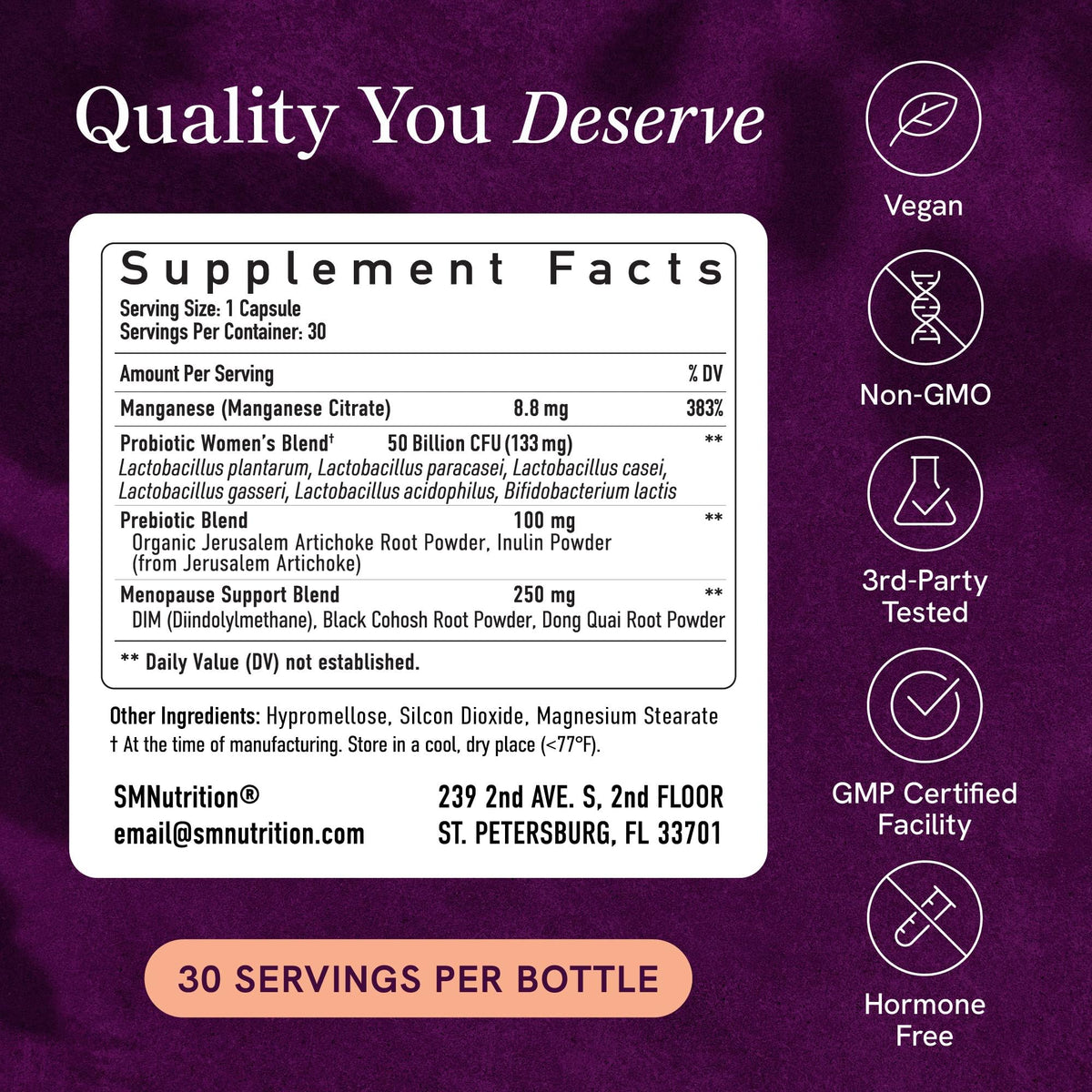 Menopause Support with Prebiotics and Probiotics for Women | Hormone Balance, Hot Flashes & Night Sweats | 50 Billion CFU, DIM & Black Cohosh | Triple Action Menopause Supplements for Women | 30 Ct SMNutritionBuy Supplements Australia