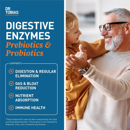 Dr. Tobias Digestive Enzymes with Probiotics, Prebiotics and Postbiotics Bromelain, Amylase, Lipase, for Better Digestion & Immune Function, 60 Capsules, 30 Servings (2 Daily) Dr. TobiasBuy Supplements Australia