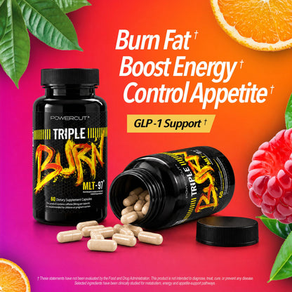 Triple Burn  Pills for Women & Men, Fat Burner GLP-1 Support, Appetite Suppressant, Diet Pills with Green Coffee Extract & Cayenne (60 Capsules)