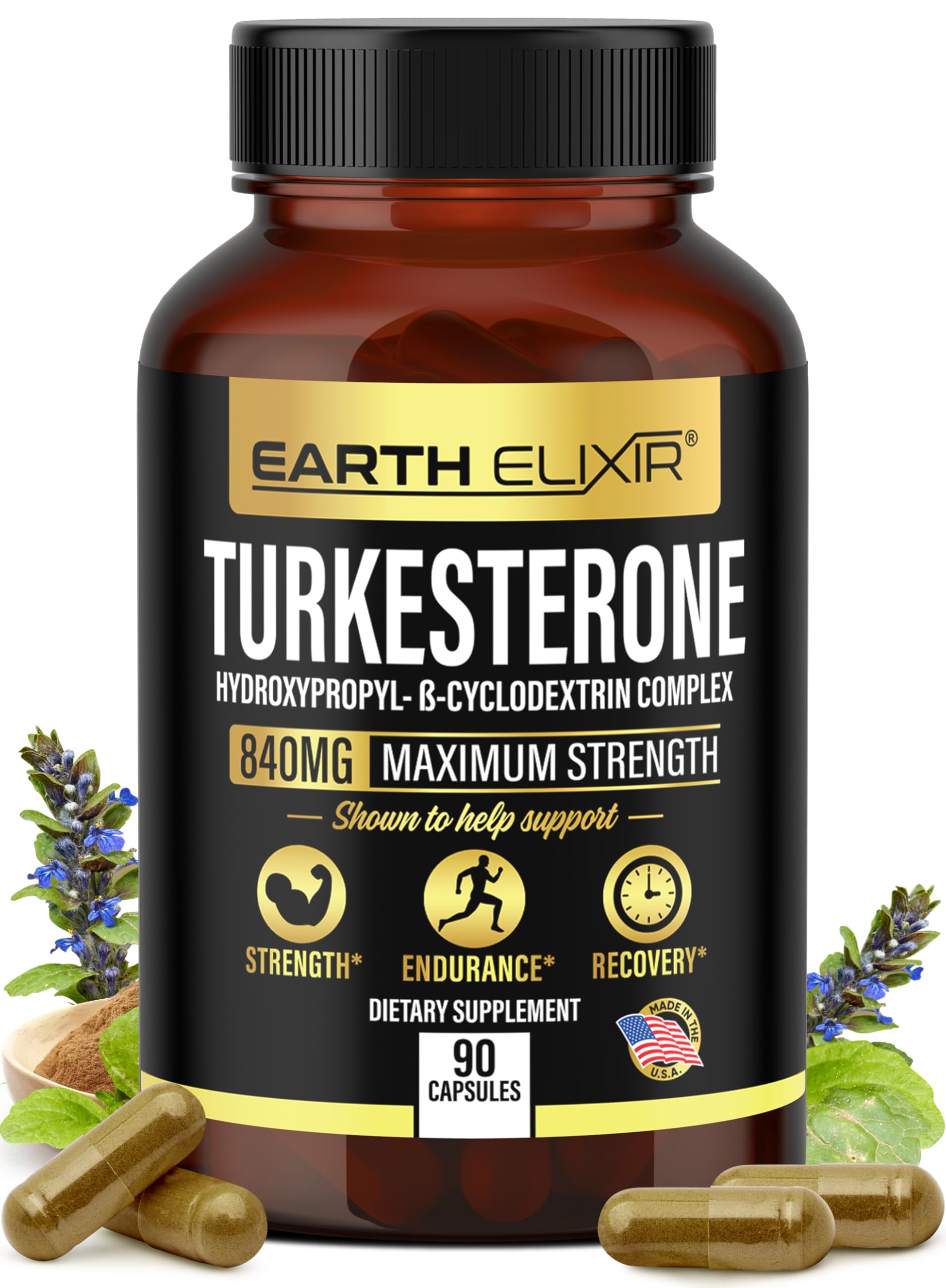 Turkesterone 840 mg – Natural Testosterone Support - 100% Pure Turkesterone Supplement for Men & Women - Ajuga Turkestanica Extract - Made in USA & 3rd Party Tested for Strength, Energy & Vitality Earth ElixirBuy Supplements Australia