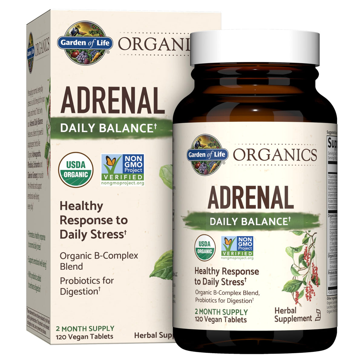 Garden of Life Organics Adrenal Daily Balance, Adaptogenic Herbs Ashwagandha, Holy Basil, B Complex & Probiotics, Organic Non-GMO, Vegan, Gluten Free Supplement, Two Month Supply, 120 Tablets Garden of LifeBuy Supplements Australia