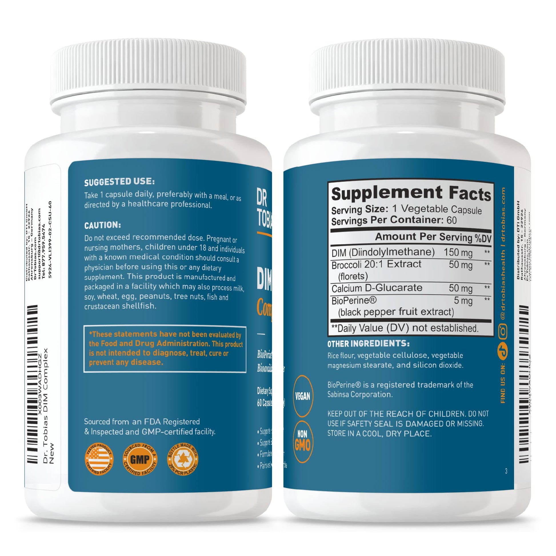 Dr. Tobias DIM Complex, Hormone Balance for Women & Men, DIM Supplement with BioPerine, Broccoli Extract & Calcium D-Glucarate Estrogen Detox Balance Complex, Non-GMO, Vegan, 60 Capsules Dr. TobiasBuy Supplements Australia