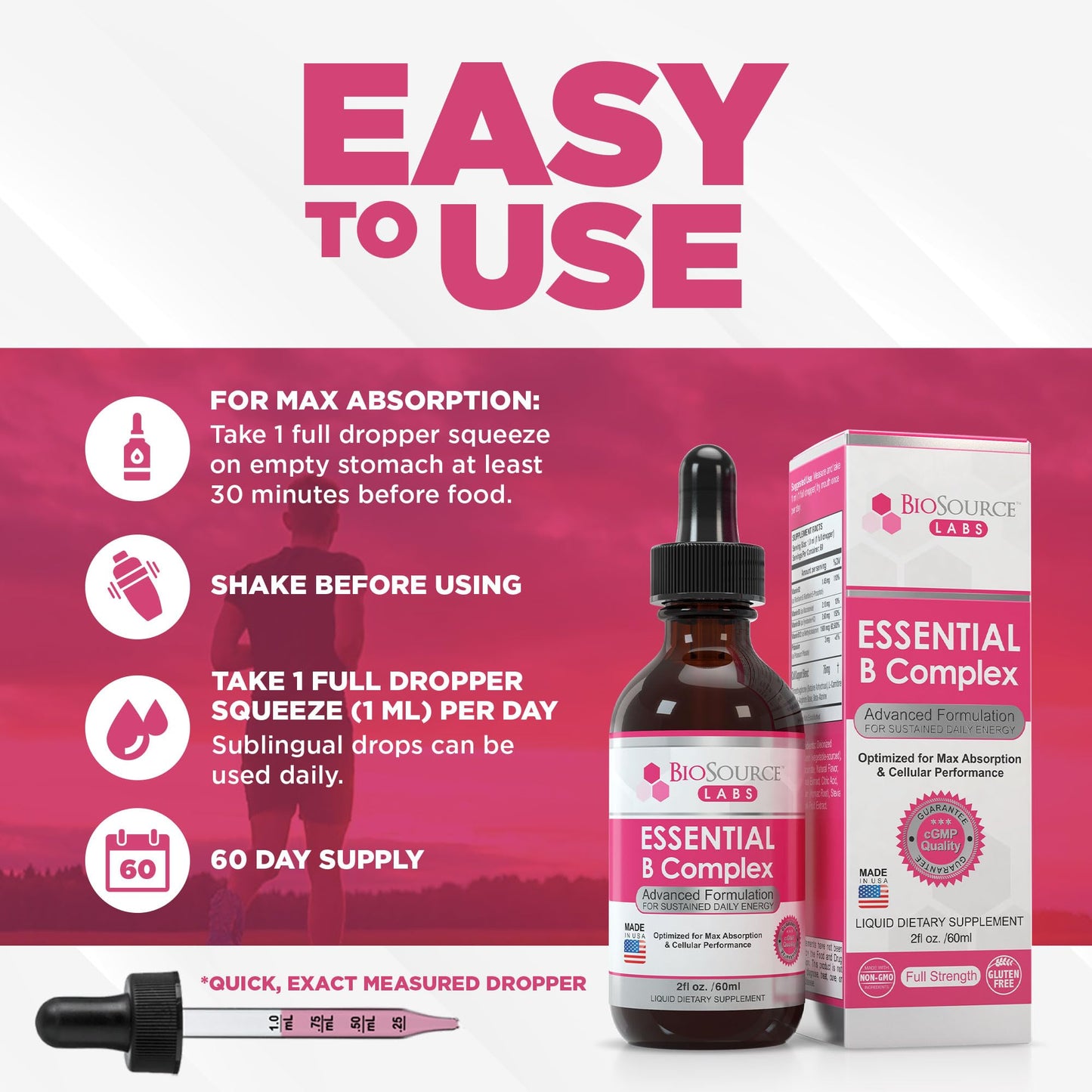 BioSource Labs Essential B Complex - Daily Vegan Vitamin B-Complex Sublingual Liquid BioSource LabsBuy Supplements Australia