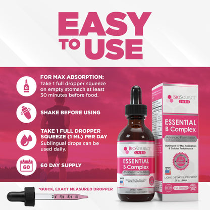 BioSource Labs Essential B Complex - Daily Vegan Vitamin B-Complex Sublingual Liquid BioSource LabsBuy Supplements Australia