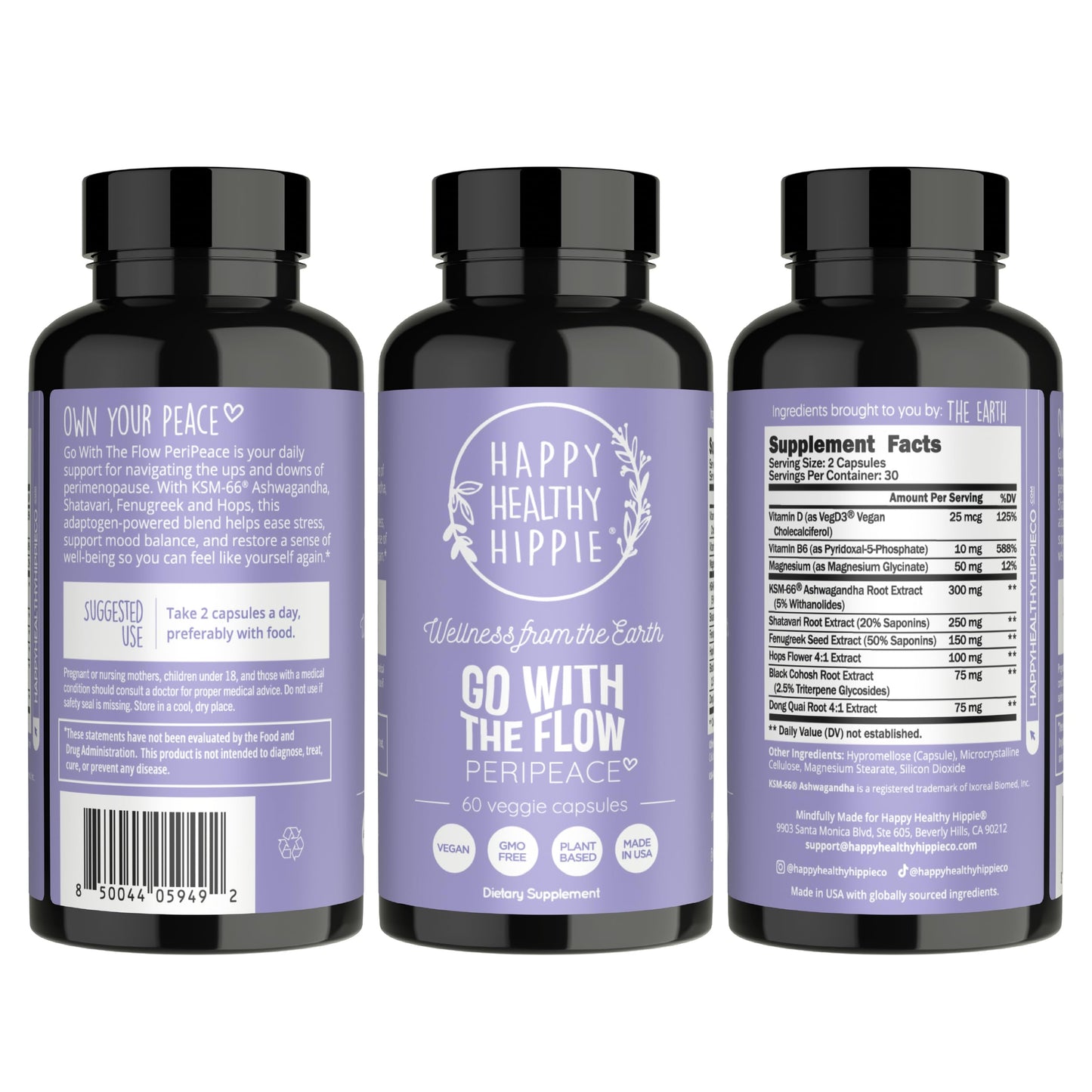 Perimenopause Supplements for Women | Hot Flash, Night Sweat, Mood & Sleep Support | Vegan Hormone Balance Capsules with KSM-66 Ashwagandha, Shatavari & Black Cohosh | Estrogen-Free, 60ct Happy Healthy HippieBuy Supplements Australia