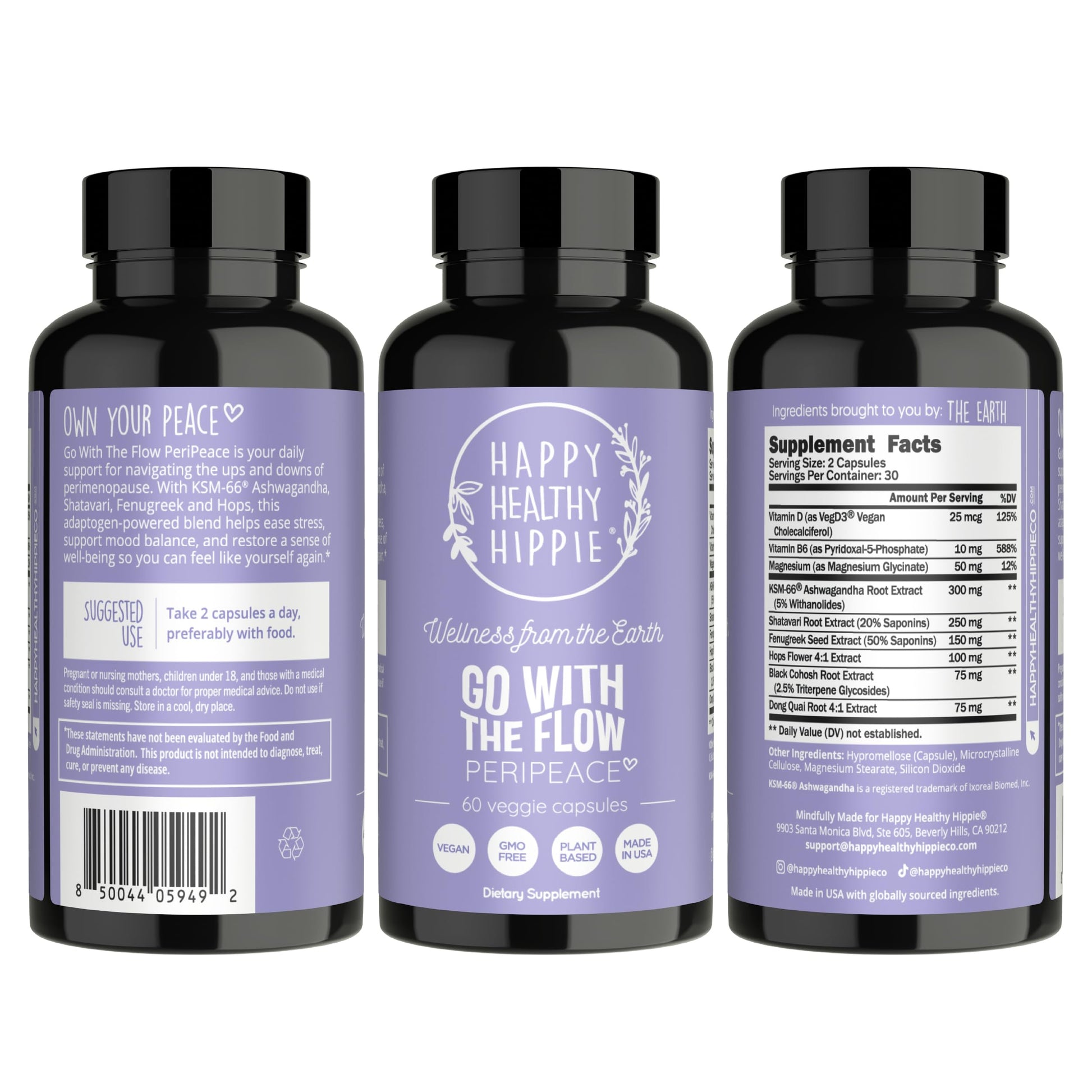 Perimenopause Supplements for Women | Hot Flash, Night Sweat, Mood & Sleep Support | Vegan Hormone Balance Capsules with KSM-66 Ashwagandha, Shatavari & Black Cohosh | Estrogen-Free, 60ct Happy Healthy HippieBuy Supplements Australia