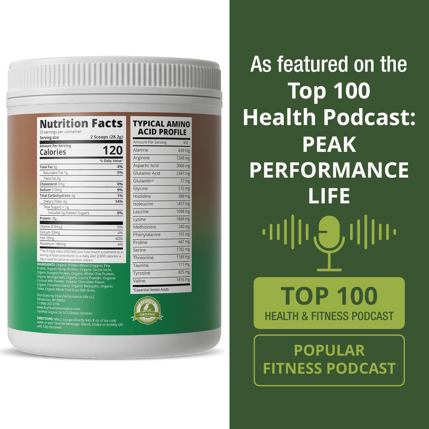 Peak Performance Organic Paleo Grain Free Plant Based Raw Vegan Protein Powder. Amazing Amino Acid Profile and Less Than 1g of Sugar. with Hemp and Pea Protein Chocolate Flavored Peak PerformanceBuy Supplements Australia