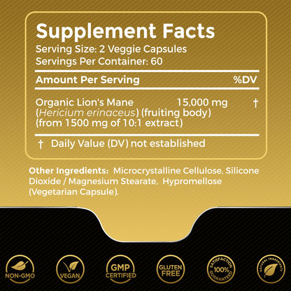 Lions Mane Supplement Capsules - 120 Count - Mushroom Supplement, Brain Supplements WELLNESS LABSRXBuy Supplements Australia