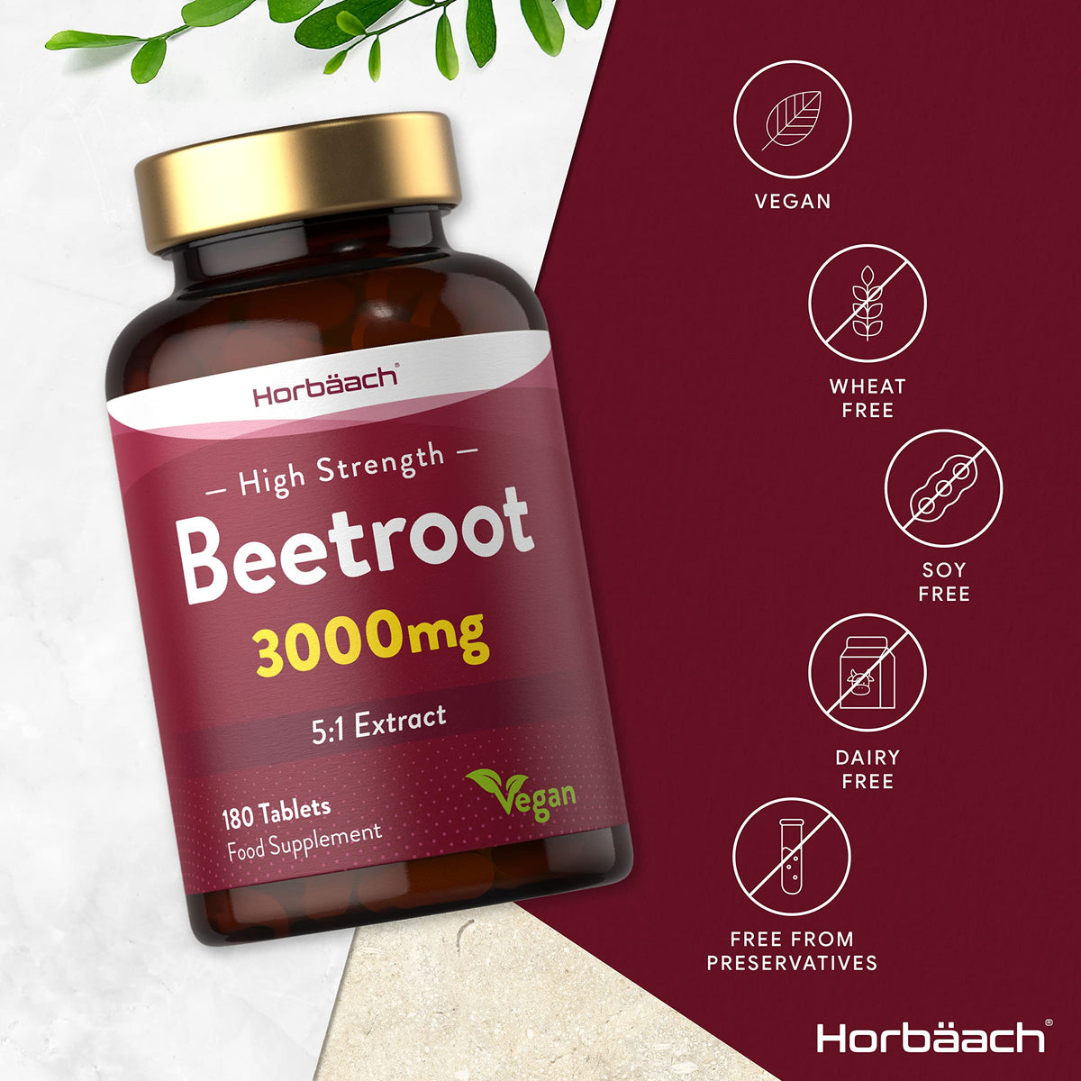 Beetroot Tablets 3000mg | 180 Count | High Strength 5:1 Extract Supplement | Nitric Oxide HorbäachBuy Supplements Australia