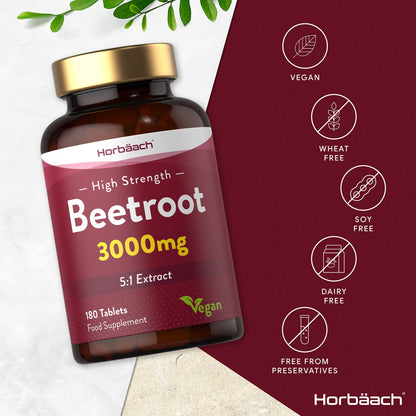 Beetroot Tablets 3000mg | 180 Count | High Strength 5:1 Extract Supplement | Nitric Oxide HorbäachBuy Supplements Australia