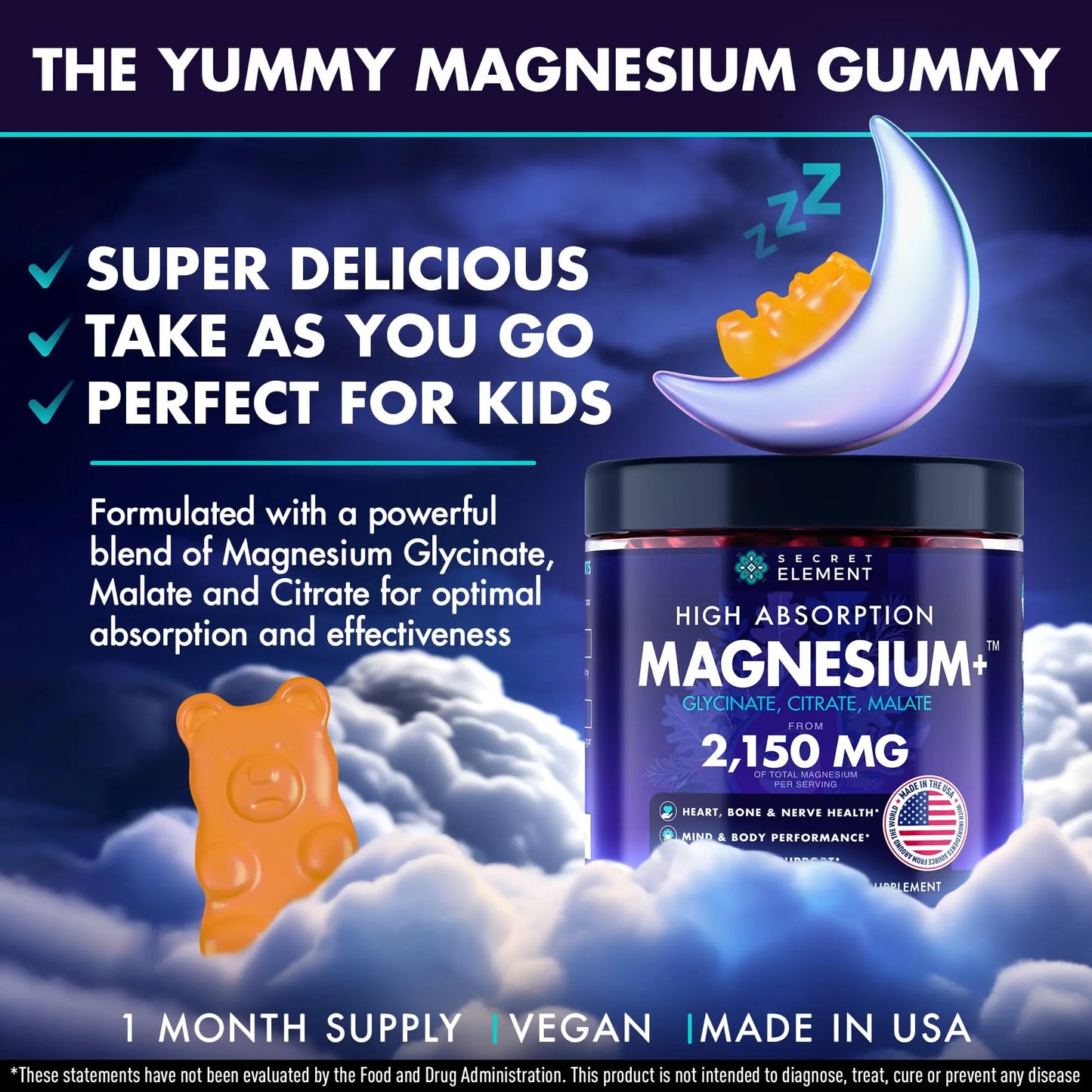 Secret Element Magnesium Glycinate 2150MG Gummies for Women and Men, High Absorption Magnesium Glycinate, Citrate, Malate Gummies for Adults & Kids, Sleep Support Secret Element canada supplements