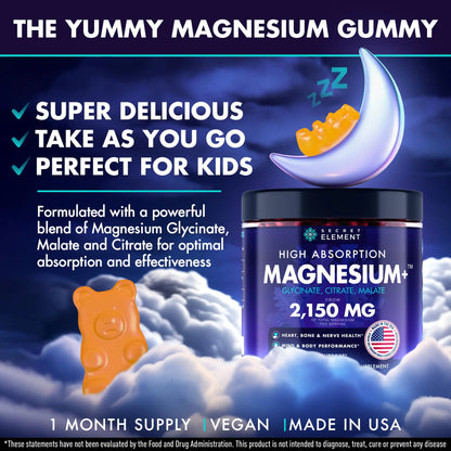 Secret Element Magnesium Glycinate 2150MG Gummies for Women and Men, High Absorption Magnesium Glycinate, Citrate, Malate Gummies for Adults & Kids, Sleep Support Secret Element canada supplements