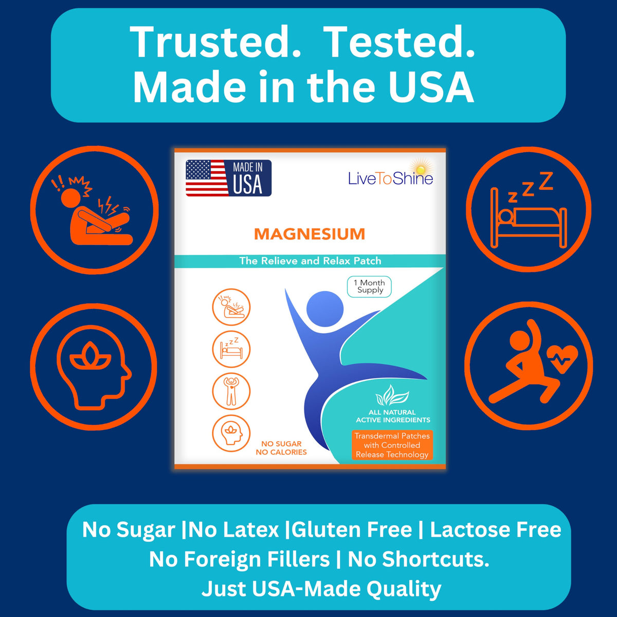 Magnesium Patches for Men and Women - Sleep Support & Relaxation, Muscle Recovery, Nerve Function - USA Made - 30 Premium Fast-Acting, Slow-Release Patches - Live To Shine Live To ShineBuy Supplements Australia