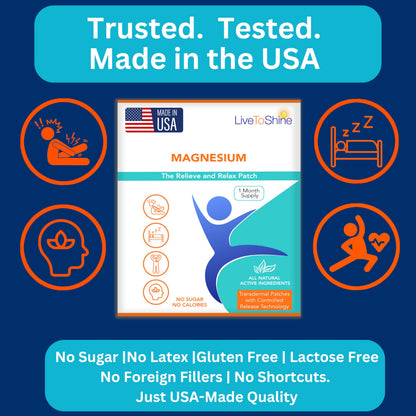Magnesium Patches for Men and Women - Sleep Support & Relaxation, Muscle Recovery, Nerve Function - USA Made - 30 Premium Fast-Acting, Slow-Release Patches - Live To Shine Live To ShineBuy Supplements Australia