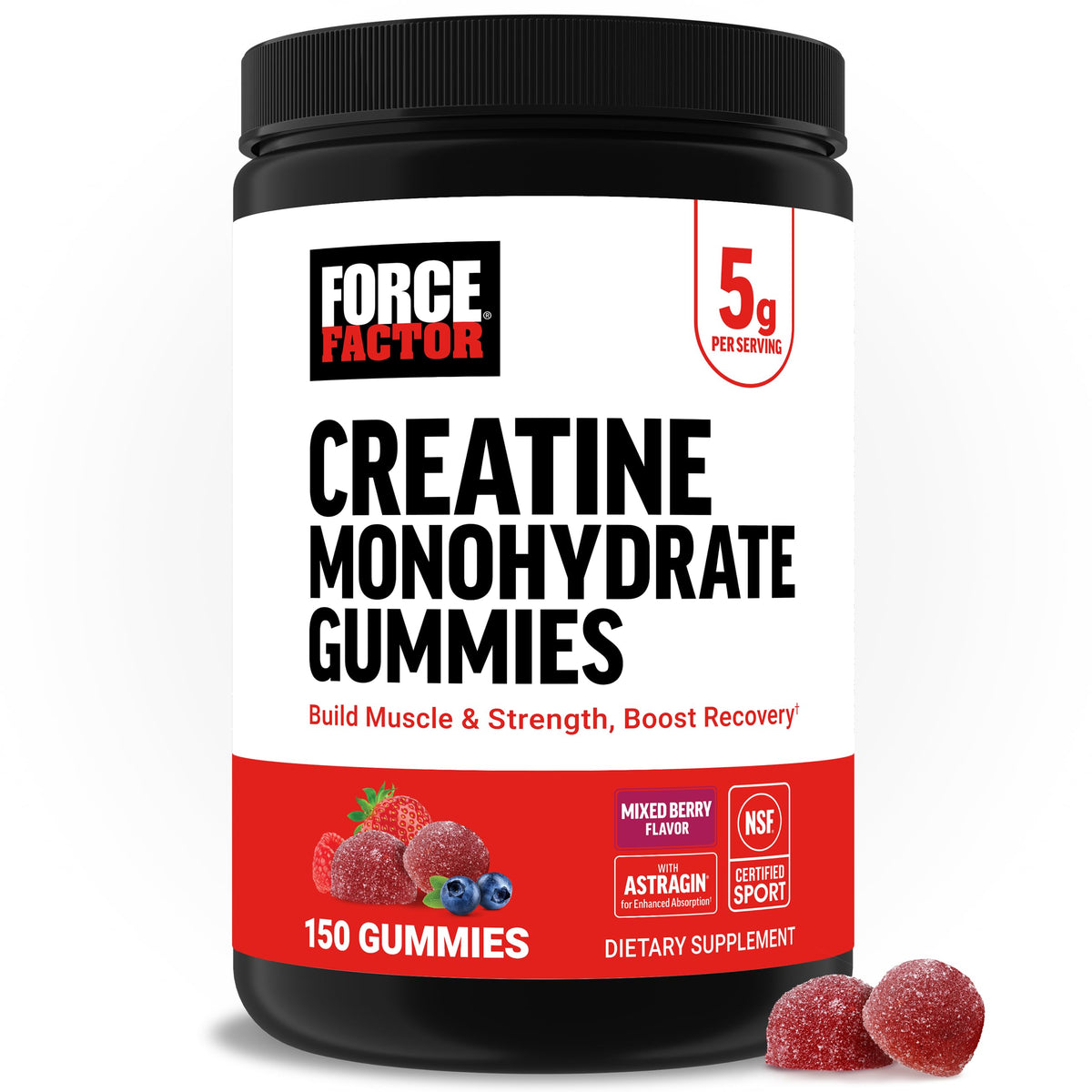 Force Factor Creatine Monohydrate Gummies, NSF Certified, 5g Dose for Men & Women to Support Muscle, Strength, Recovery, Cognitive Health & Memory, Mixed Berry, 150 Gummies Force FactorBuy Supplements Australia