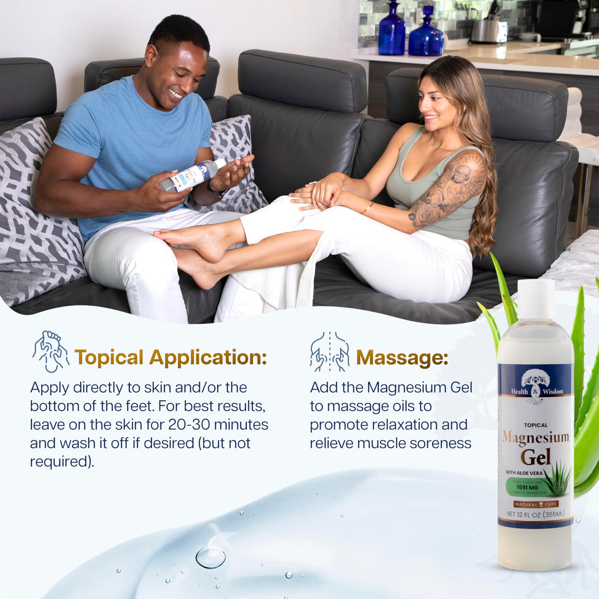 Health and Wisdom Pure Magnesium Gel with Seaweed Extract and Aloe Vera - Topical Muscle & Joint Relief- Natural and Pure Skin & Scalp Moisturizing - Enhanced Absorption - 12 Fl oz Health and WisdomBuy Supplements Australia