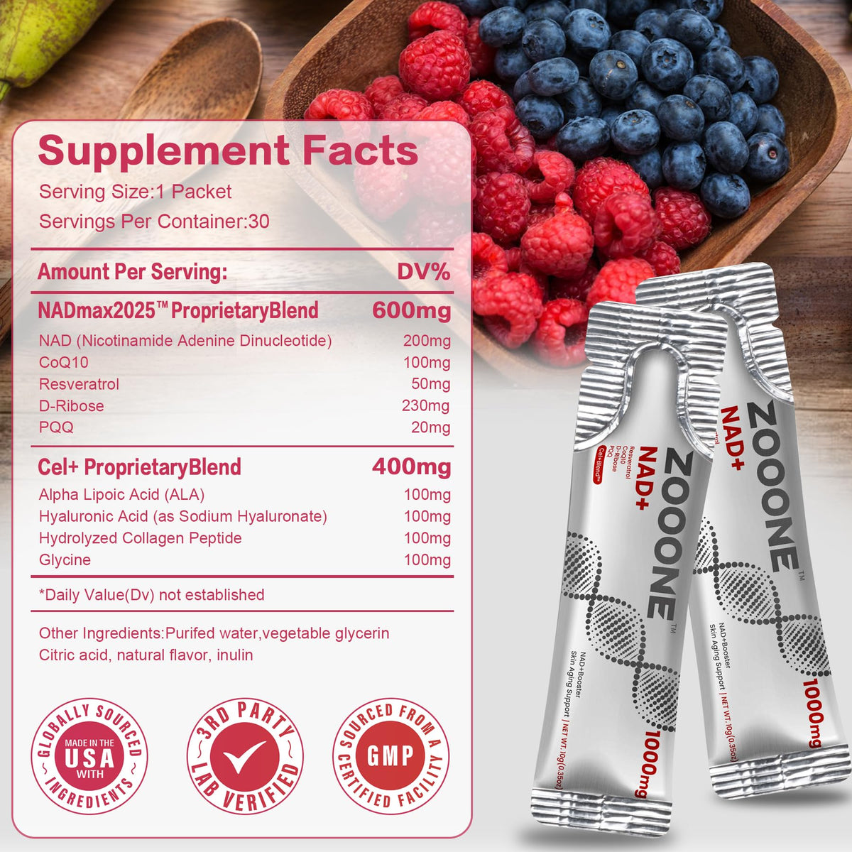 zooone NAD+ Supplement with Resveratrol, Liquid Designed to Help Support Absorption, 1000mg NMNH Supplement Alternative for Anti-Aging, Boost Energy, Support Cellular, 30 Pockets zoooneBuy Supplements Australia
