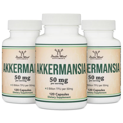 Akkermansia Probiotic and Postbiotic (Increases GLP-1 Production) 120 Capsules, 50mg per Serving (Third Party Tested to 5 Billion TFU per Serving, 50 Billion CFU per Gram) by Double Wood Double Wood SupplementsBuy Supplements Australia