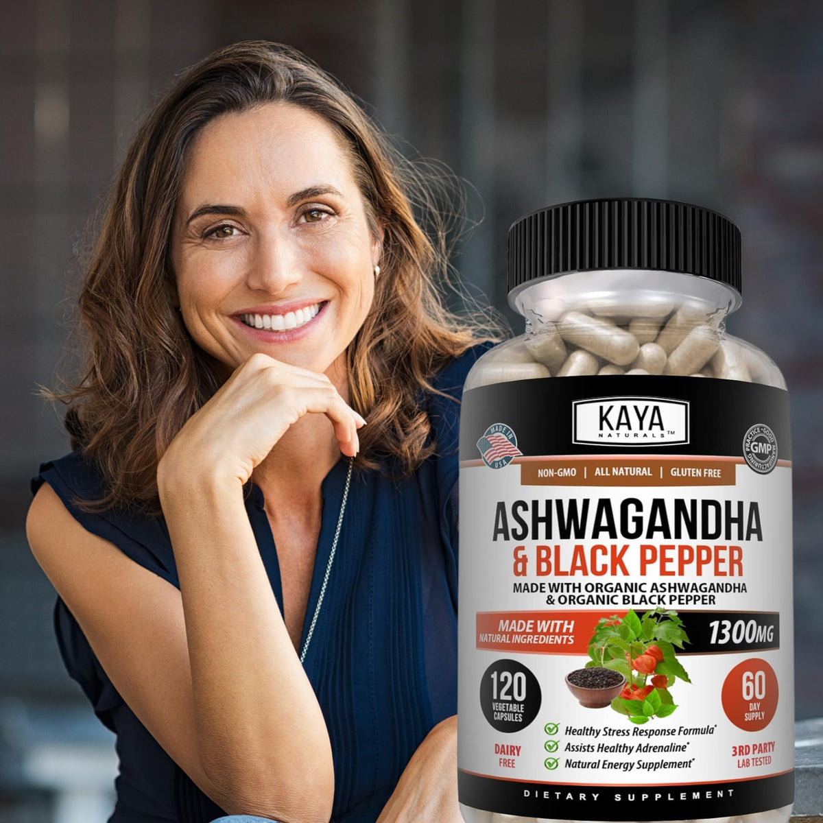 Kaya Naturals Ashwagandha 1300mg, 120 Count Capsules for Stress Relief, Adrenal, Mood & Thyroid Support, Black Pepper and 100% Pure Ashwagandha -120 Capsules Kaya NaturalsBuy Supplements Australia
