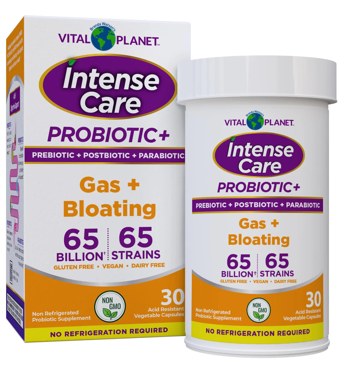 Vital Planet - Intense Care Gas & Bloating Probiotics Plus Organic Prebiotics, Postbiotics, Parabiotics, Complete 4-in-1 Supplement for Adults, 65 Billion CFU, 65 Strains, Digestive and Immune 30 ct Vital PlanetBuy Supplements Australia