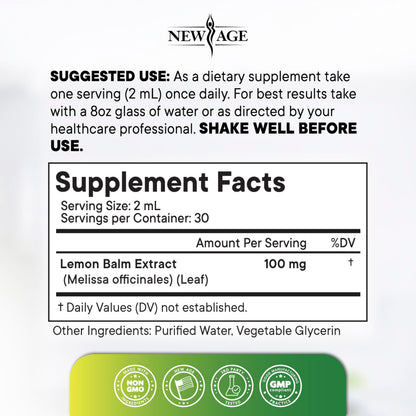 NEW AGE Lemon Balm Tincture - Mood Support Supplement - Lemon Balm Leaf Extract Drops - Vegan, Sugar & Alcohol-Free Calming Supplement - 4 fl oz NEW AGE buy supplements Au