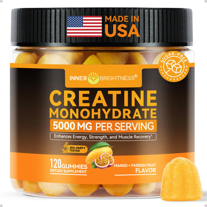 Inner Brightness Creatine Monohydrate Gummies for Men & Women 5000 mg, 3rd Party Tested, Creatine Chews for Muscle Growth, Strength & Energy Support, Sugar Free, Vegan, 120 Count, Mango Passionfruit Inner BrightnessBuy Supplements Australia
