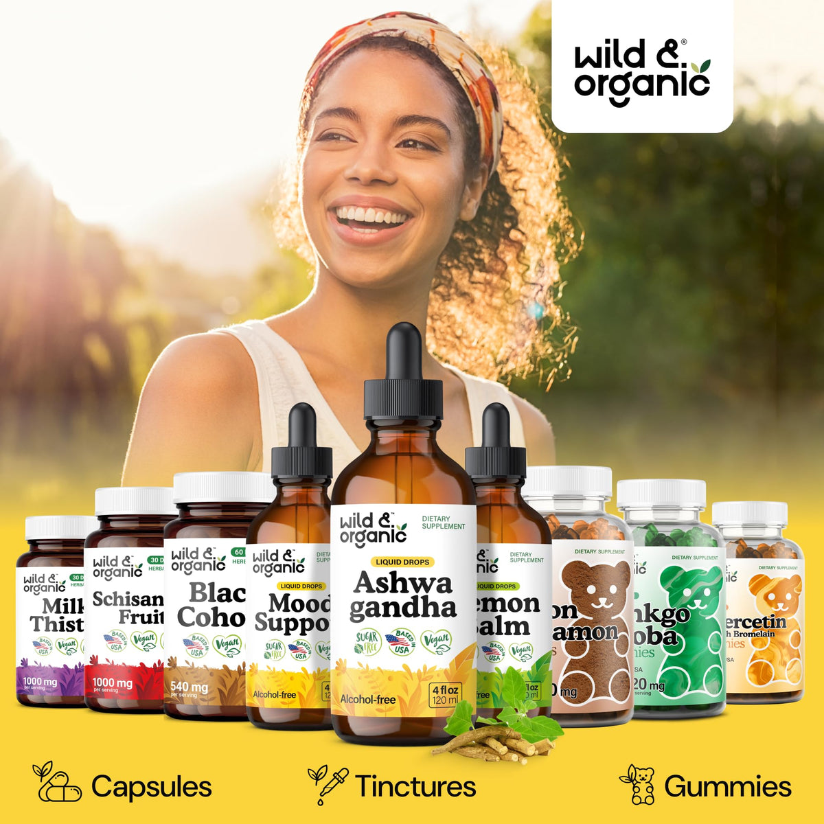 Wild & Organic Ashwagandha Drops - Mood Support & Positive Energy - 500 mg Ashwagandha for Women & Men - Add to Tea Liquid Extract for Relaxation - Non-GMO, Sugar & Alcohol-Free Tincture - 4 fl oz Wild & OrganicBuy Supplements Australia