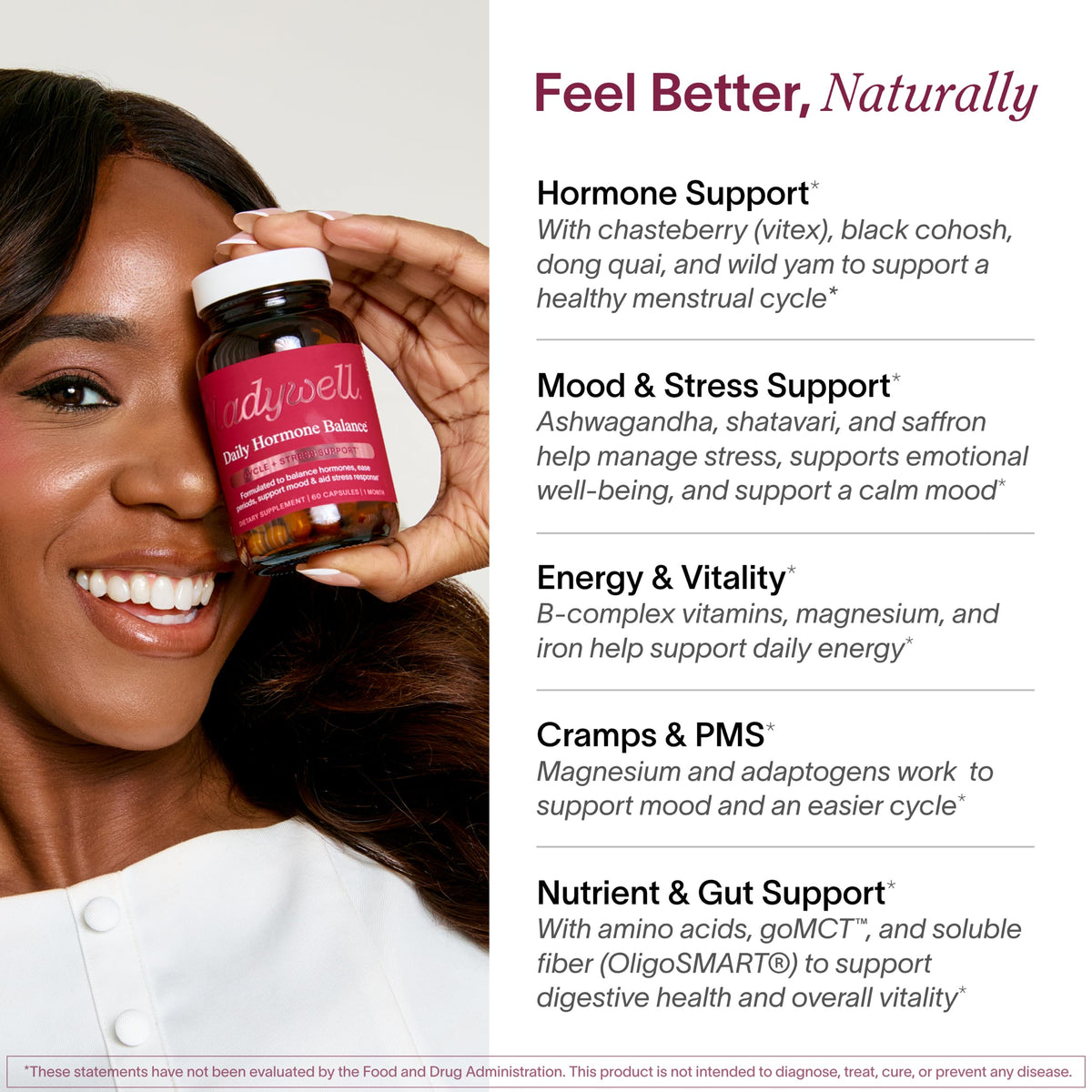 Ladywell Daily Hormone Balance Capsules | Natural Cycle Support for Women | Supports Mood, Bloating, Cramps, Skin Health & Cravings | with Chasteberry, B Vitamins, Ashwagandha, Saffron & More | 60 Ct LadywellBuy Supplements Australia