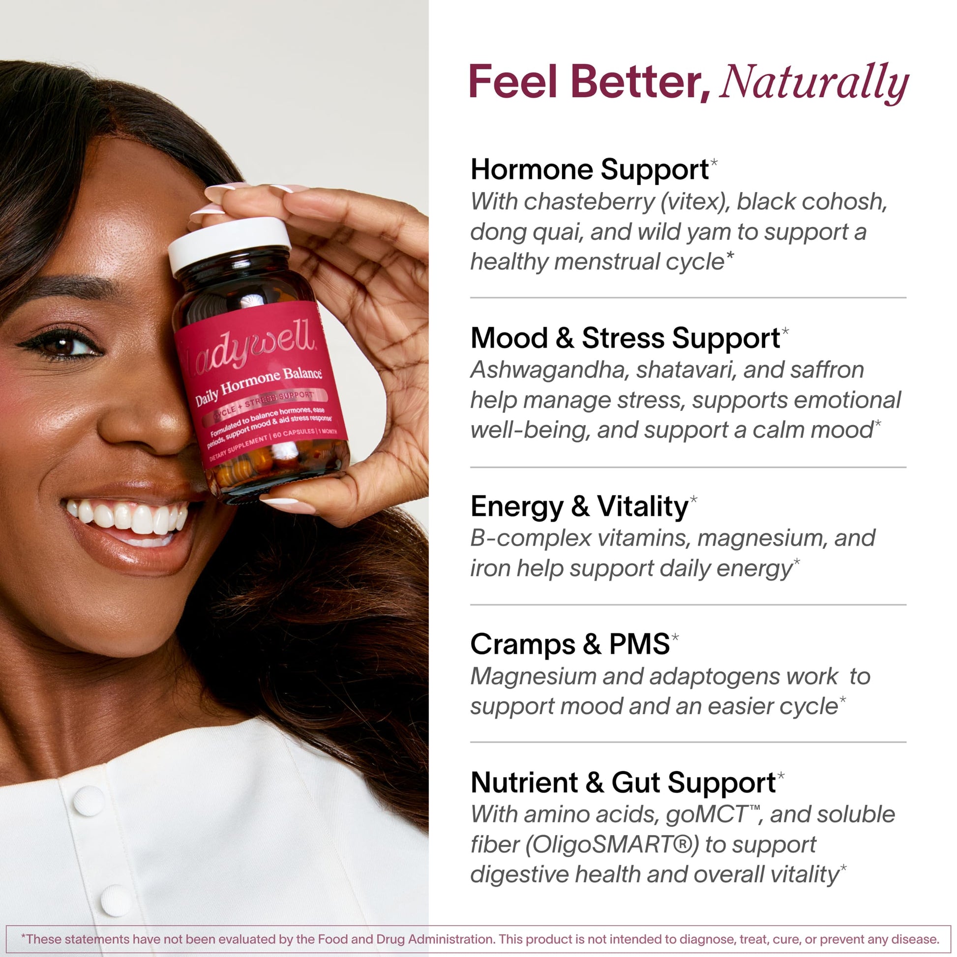 Ladywell Daily Hormone Balance Capsules | Natural Cycle Support for Women | Supports Mood, Bloating, Cramps, Skin Health & Cravings | with Chasteberry, B Vitamins, Ashwagandha, Saffron & More | 60 Ct LadywellBuy Supplements Australia
